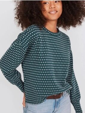 Madewell Green White Floral Jacquard Puff-Sleeve Top Size S